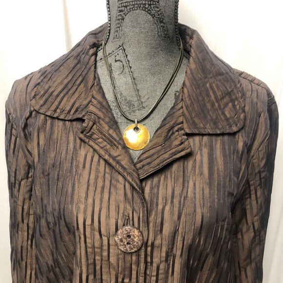 Focus Jacket Womens Size Large Brown Textured Button Up Shirt Office Travel - Picture 2 of 11